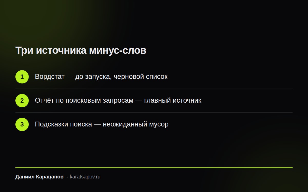 Три источника минус-слов